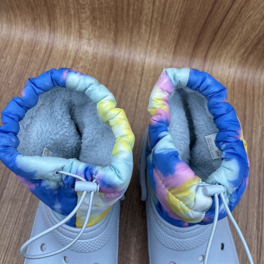 Crocs Boots Neo-Puff Tie Dye Light‎ Blue Fleece Lined Women’s Size 10 Or Men’s 8 - Picture 7 of 9